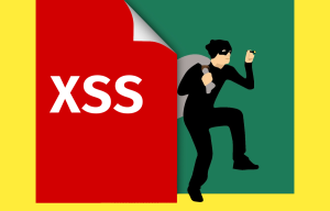Illustration of thief with bag over his shoulder and the word XSS