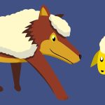Cartoon of a wolf disguised as a sheep