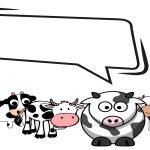 Herd of cartoon cows with an empty speech bubble