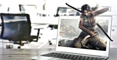 Tomb raider figure coming out of a computer screen.