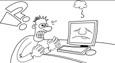 RTFS or Read the Fabulous Screen. Cartoon of man staring at a computer screen