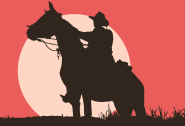 Silhouette of a cowboy against a setting sun.
