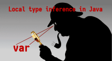 Local type variable inference in Java (Sherlock Holmes image with magnifying glass looking at var keyword)