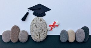 Do IT qualifications matter? Photo of some rocks, one with a graduation cap and scroll.