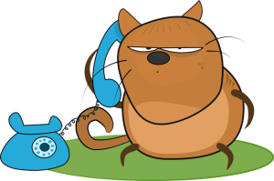 Robocall design blunder - cartoon of surly cat on a phone call