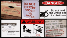 Collage of pictures of stupid warnings on products