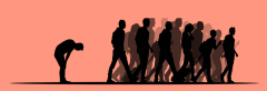 Time to time up the team spirit - drawing of a group moving ahead and leaving a tired man behind.